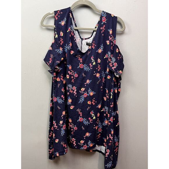 Lane Bryant Cold Shoulder Tee Womens Plus Size 26/28 Blue‎ Floral - Picture 1 of 7